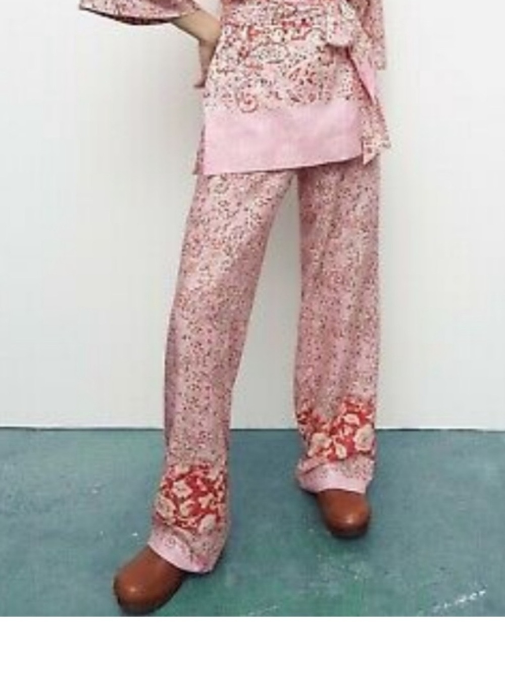 Zara Pink Paisley Wide Leg Linen Blend Pants Women’s Large